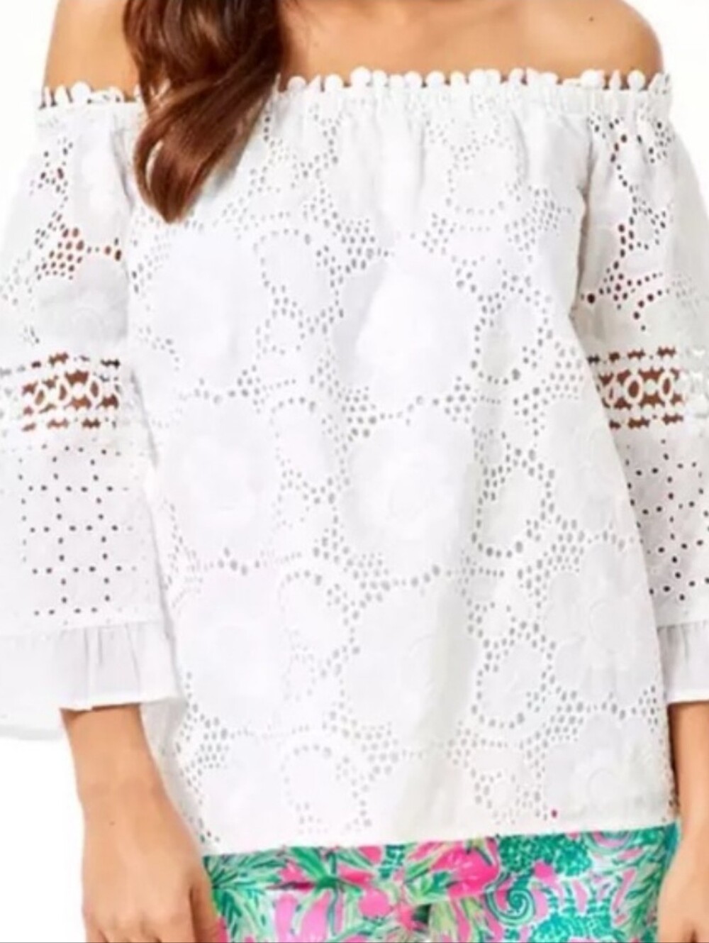 Lilly Pulitzer Laurenne Top Resort White Jumbo Bouquet Eyelete Size Medium